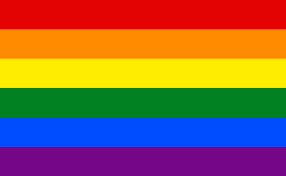 This is a rectangle image of the LGBTQIA flag with red, orange, yellow, green, blue and purple stripe.
