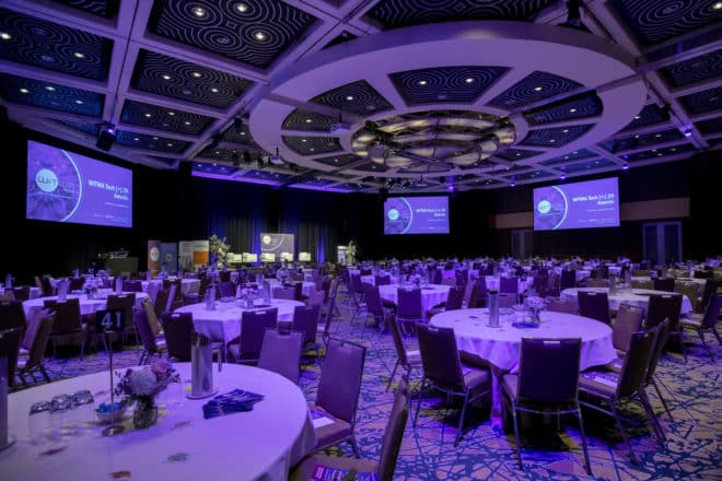 WiTWA [+] Conference ballroom set up table decor with purple lights